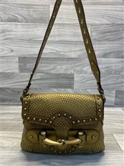 Gucci Studded Leather Shoulder Bag Olive Gold Hardware